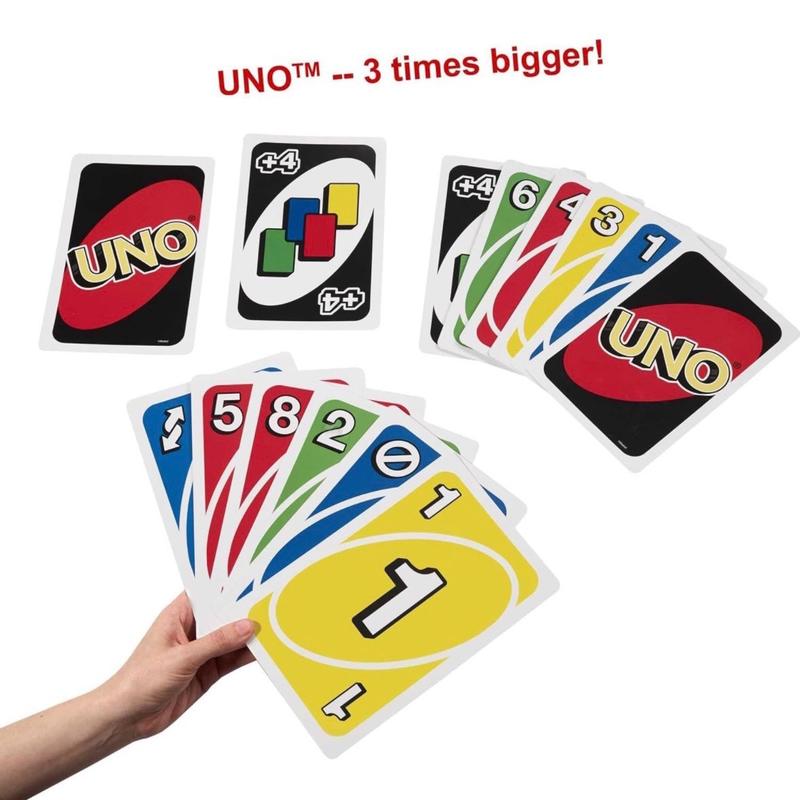 GIANT UNO Card Game Giant Card Playing Game ​Giant UNO Official Card Game for Kids, Adults & Family Night, Oversized Cards & Customizable Wild Cards for 2-10 Players