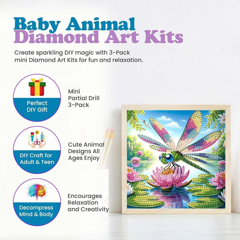 3 Pack Animal DIY Diamond Art Kit Small Diamond Painting Mini Diamond Art Paintings diamond paintings