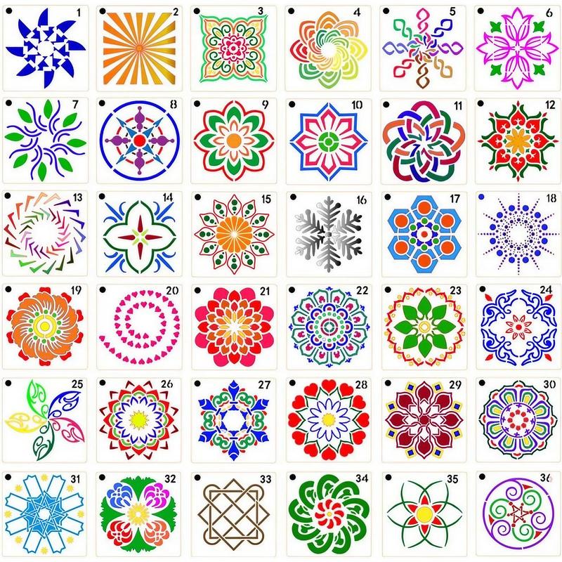 Mandala Pattern Painting Stencil, 36pcs set DIY Decorative Painting Template, Wall Painting Template for Wood Tile Fabric