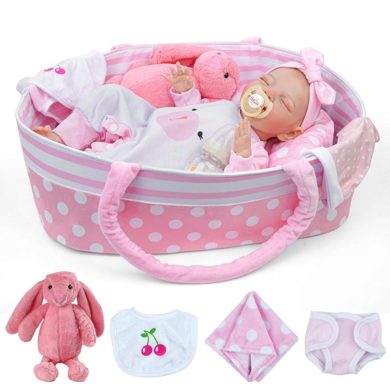 BABESIDE Lifelike Reborn Baby Dolls - 20-Inch Sweet Smile Real Life Realistic-Newborn Full Body Vinyl Sleeping Baby Girl with Basket & Rabbit Doll for 3+ Year Old Kids