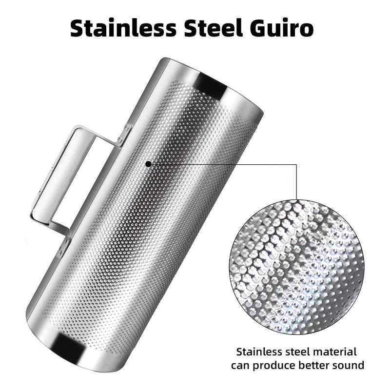 Stainless Steel Guiro Instrument with Scraper, 1 Set Professional Band Accompaniment Sand Hammer Guiro Shaker, Music Accessories for Home & Studio