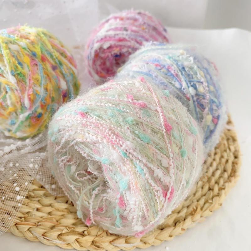 50g DIY Handmade Yarn, 1 Count Colorful Weaving Yarn, Fancy Hand Woven Multi Strand Yarn for Weaving Hair Clips, Scarves