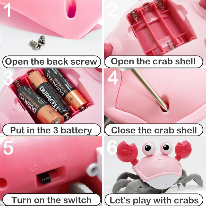 Pbooo Walking Crab Toy, Crawling Crab with Music, Interactive Sensory Walking Dancing Crab Toys, Boys, Girls, Learning Birthday Gift (Pink)