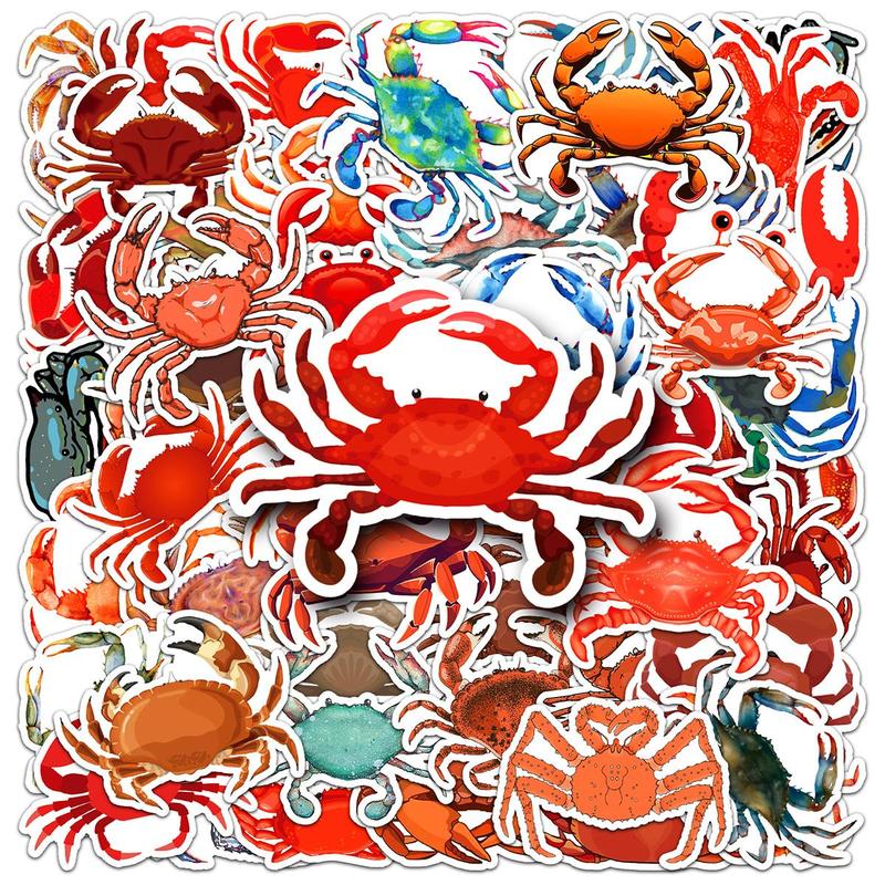 Cartoon Crab Pattern Sticker (50pcs), Self Adhesive Decor Paper, Decor Sticker for Greeting Card Water Bottle Laptop Phone