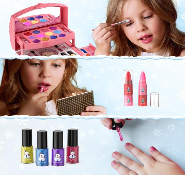 Girl 56 Pcs Washable Real Makeup Kit Girl Gift for 3-12