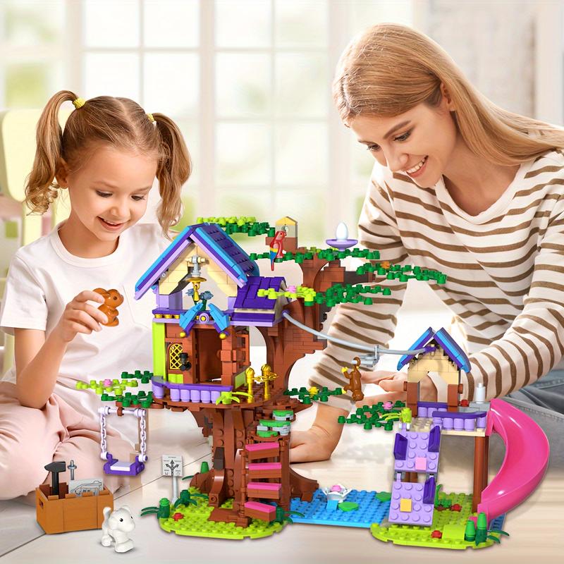 Hogokids Tree House Building Blocks Toys with LED Lights-751 Friendship Building Blocks with Slide Animals, Creative Forest Hut, Suitable for 6 7 8 9 10 11 12 Years Old Children and Girls Birthday Gift for Boy