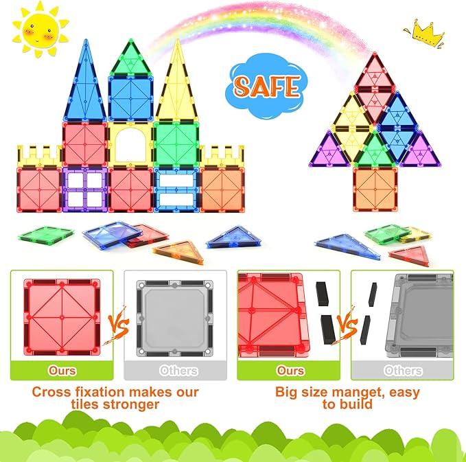 103 PCS Magnetic Building Tiles Set, Magnetic Tiles Kids Toys for Toddler Magnetic Blocks Building Toys Preschool Learning Sensory Montessori Toys for 3+ Year Old Boys and Girls, Safe Creativity Toddler Kids Toys magnetic building house building