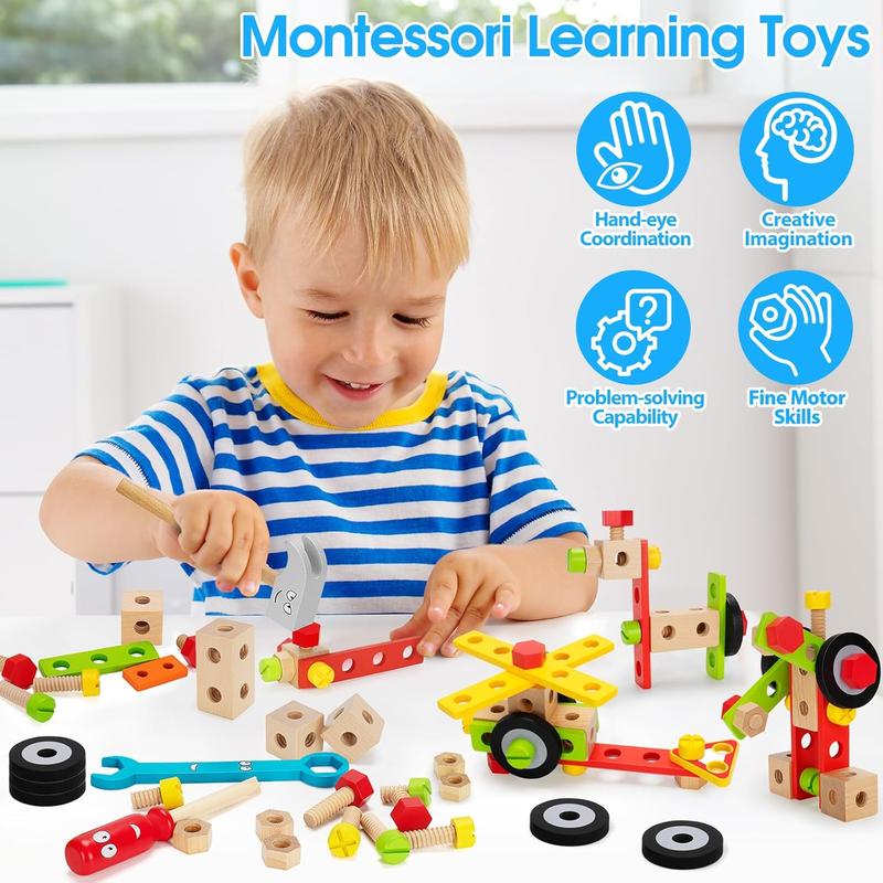 Kids Tool Set Toy, Stem Montessori Toys for 3 4 5 Years Old Boy Girl, 43 Pcs Wooden Toddler Tool Kits Inc Box, Learning Educational Construction Toy, Birthday for Kids