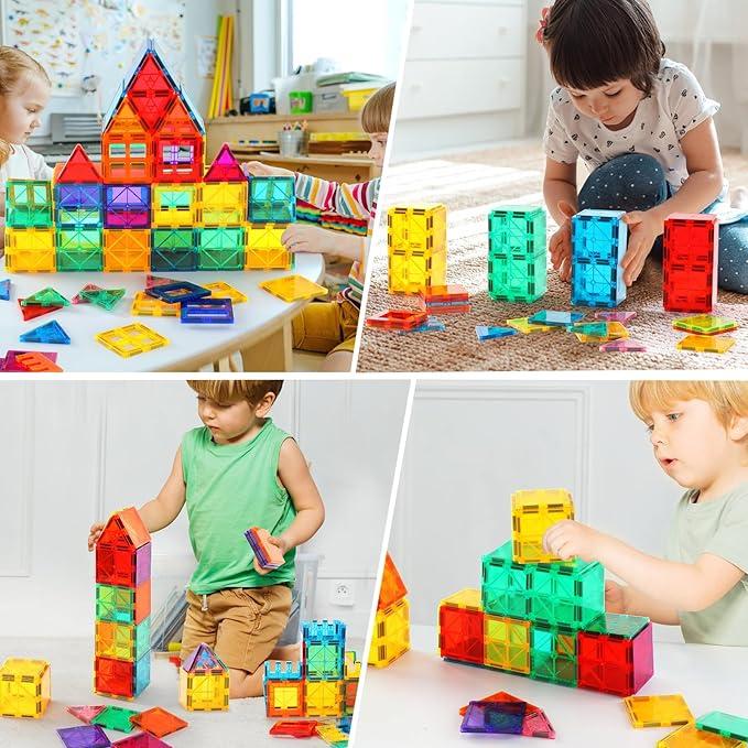 103 PCS Magnetic Building Tiles Set, Magnetic Tiles Kids Toys for Toddler Magnetic Blocks Building Toys Preschool Learning Sensory Montessori Toys for 3+ Year Old Boys and Girls, Safe Creativity Toddler Kids Toys magnetic building house building