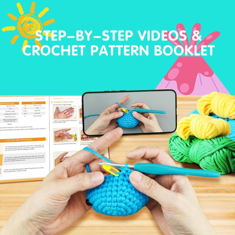 1 Set Dinosaur Pattern Crochet Kit, Including Yarn, Needle, Instructions & Random Color Tool Accessories, DIY Crochet Kit For Kids