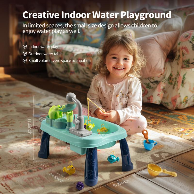 Geyiie Play Sink with Running Water for Toddlers, Includes Real Faucet, Kitchen Accessories, Fishing Toys and Waterwheel