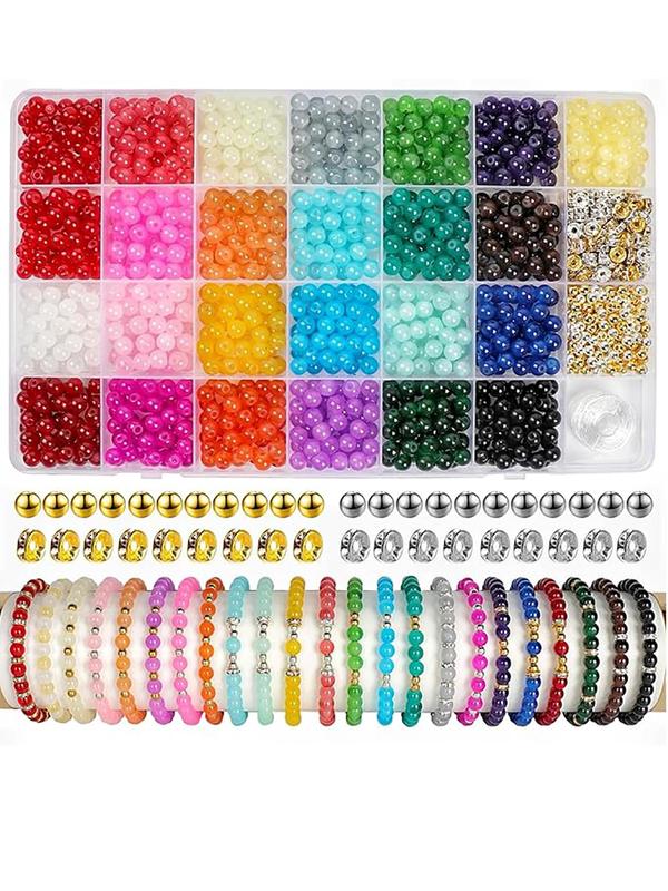 25 Color 28 Grids 6mm Beaded Kit, 1 Box DIY Jewelry Making Kit, Boho Style Beaded Kit for Bracelet Necklace Earrings Making