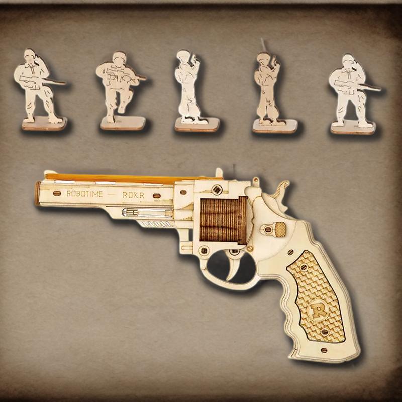 Robotime ROKR 3D Multi-Player Revolver Wooden Puzzle - Intricately Crafted DIY Building Toy with 3D Wood Targets - Unique Gift foe children LQ401