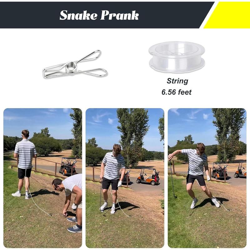 Snake Prank with String Clip, Golf Snake Prank, Rubber Fake Snake Prank with String, Rubber Snake Tricky Toy, Gag Gift (6.56 ft String, 3.9 ft Rubber Snake)