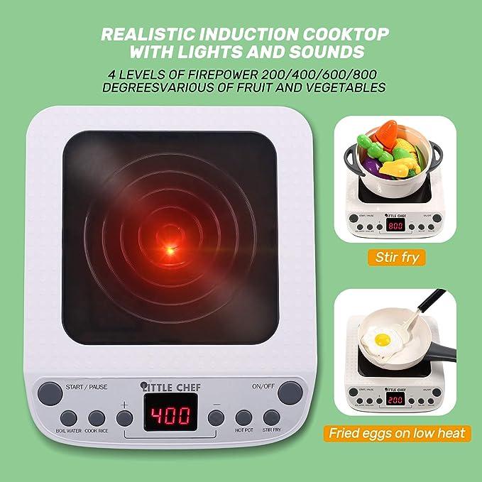 CUTE STONE Pretend Play Kitchen Toy with Cookware Steam Pressure Pot and Electronic Induction Cooktop, Cooking Utensils