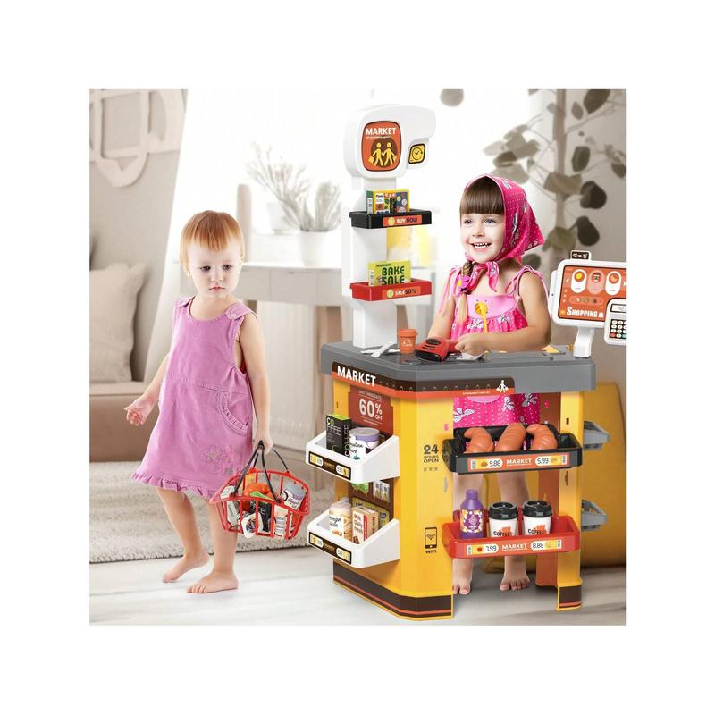 Supermarket Set Role Play Superstore For Kids, Shop Toys Supermarket With Light, Sound, Working Scanner, Shopping Cart And Accessories Included, Christmas Birthday Gift