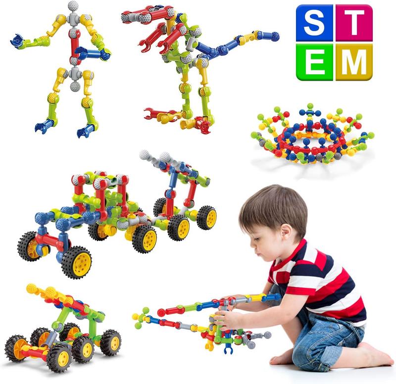 Stem Building Toys for 3 4 5 6 7 8 Year Old Boys Girls Kids,125 Pieces Building Blocks Educational Learning Toys with Large Storage Box,Ideal Christmas Birthday Gifts