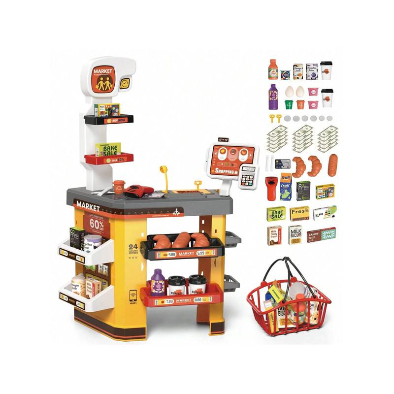 Supermarket Set Role Play Superstore For Kids, Shop Toys Supermarket With Light, Sound, Working Scanner, Shopping Cart And Accessories Included, Christmas Birthday Gift