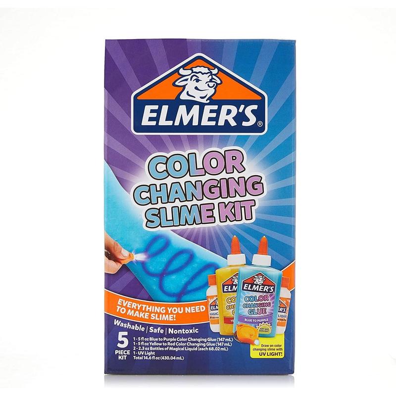 Elmer's Color Changing Slime Kit | Slime Supplies Include Elmer's Color Changing Glue, Elmer's Magical Liquid Slime Activator, UV Light, 5 Piece Kit, Blue Purple + Yellow Red