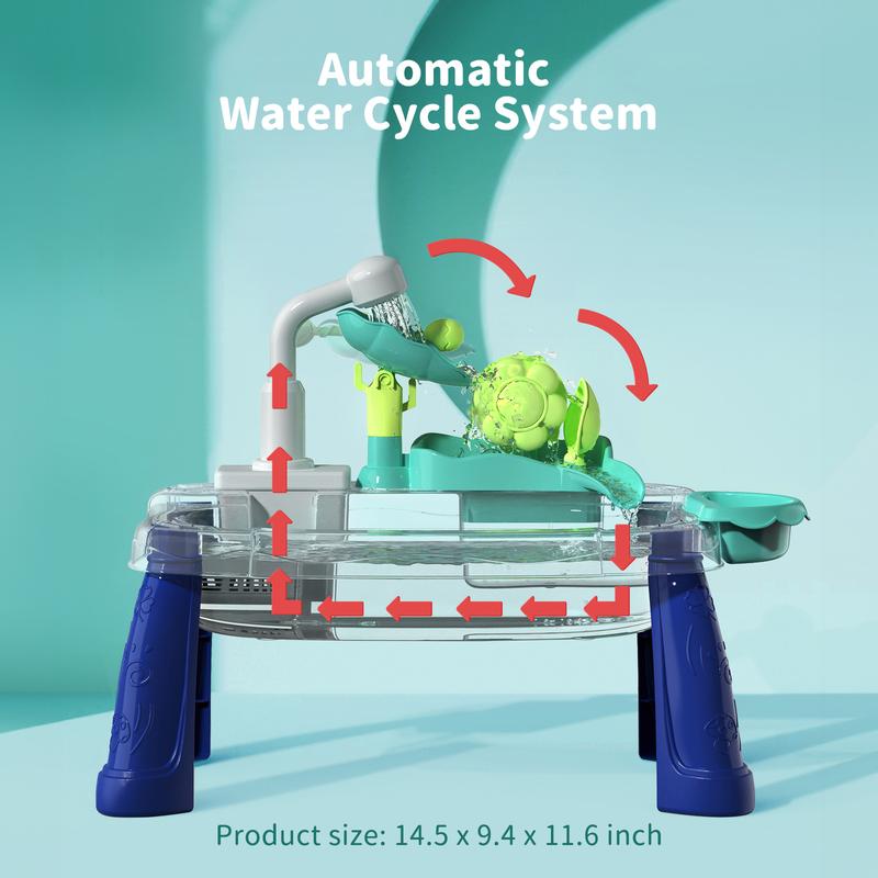 Geyiie Play Sink with Running Water for Toddlers, Includes Real Faucet, Kitchen Accessories, Fishing Toys and Waterwheel