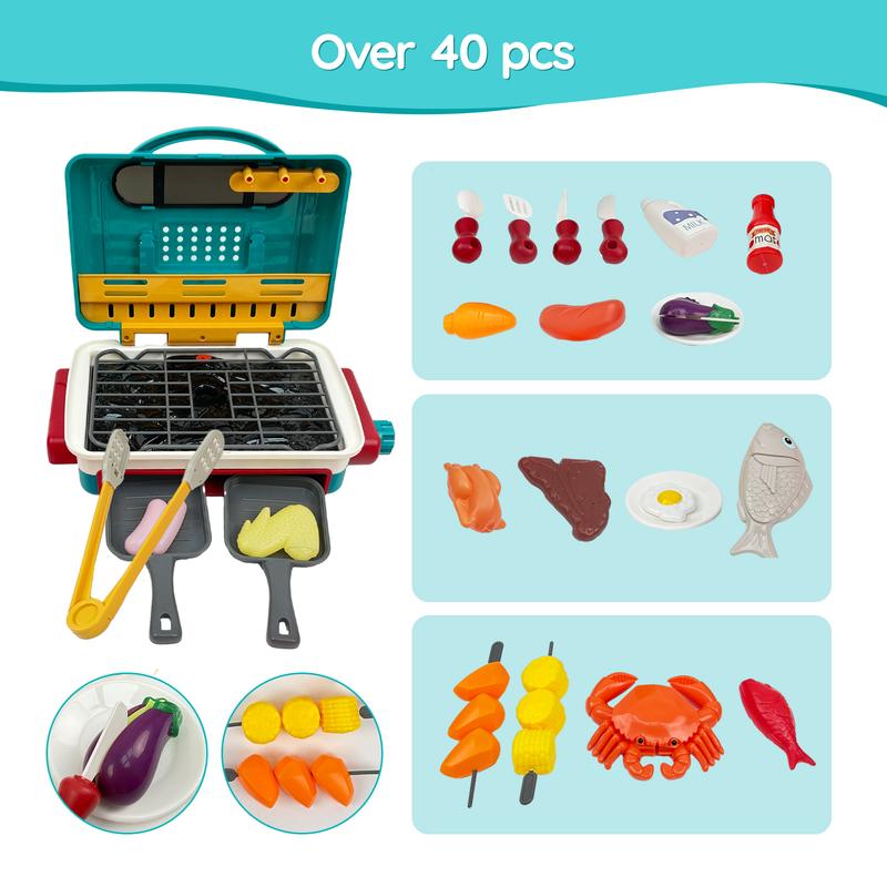 TALGIC BBQ Cooking Kitchen Set, BBQ Grill Toy Set,  Color Changing Pretend Play, Little Chef Play,