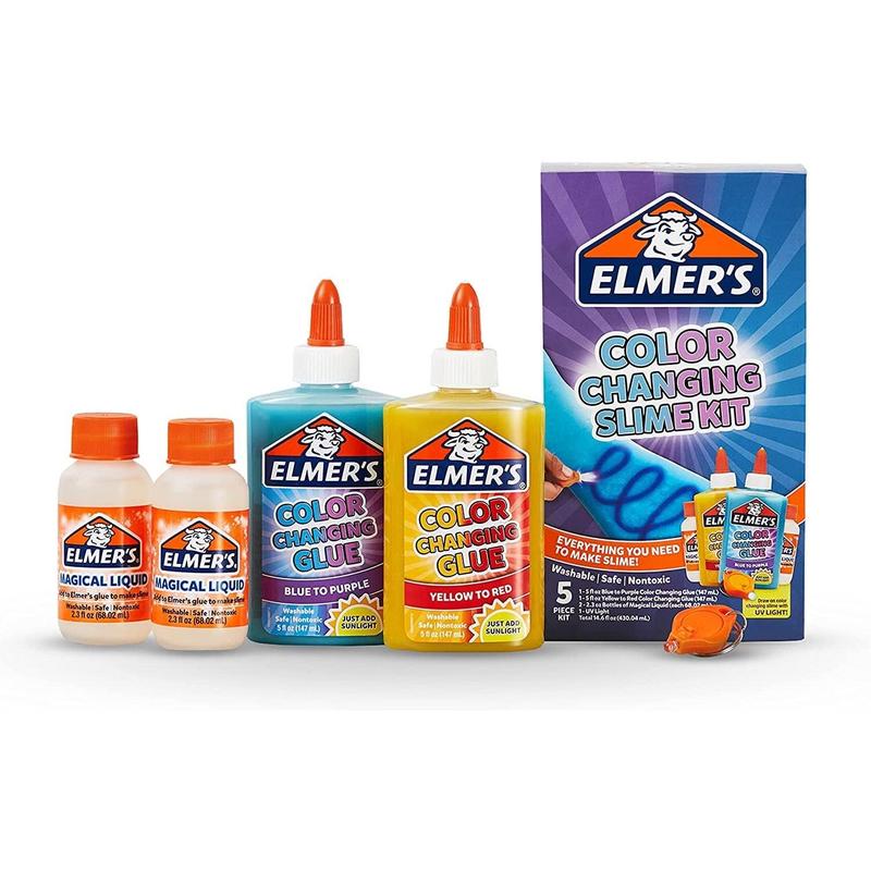 Elmer's Color Changing Slime Kit | Slime Supplies Include Elmer's Color Changing Glue, Elmer's Magical Liquid Slime Activator, UV Light, 5 Piece Kit, Blue Purple + Yellow Red