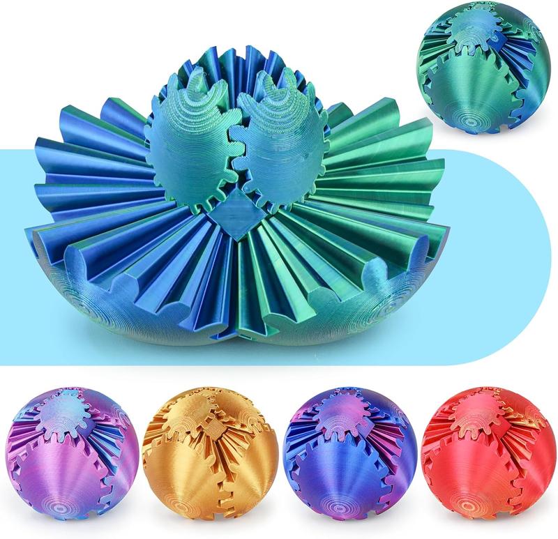 Gear Ball 3D Printed Spin Ball or Cube Fidget Toy,Gear Sphere Fidget Toy,Fidget Ball Gear Toy for Stress and Anxiety Relief, Stress Ball GearSphere Desk Toy for Adults & Kids (Blue Green, 3.1 Inch)