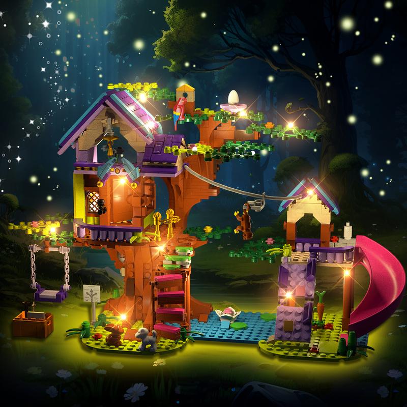 Hogokids Tree House Building Blocks Toys with LED Lights-751 Friendship Building Blocks with Slide Animals, Creative Forest Hut, Suitable for 6 7 8 9 10 11 12 Years Old Children and Girls Birthday Gift for Boy