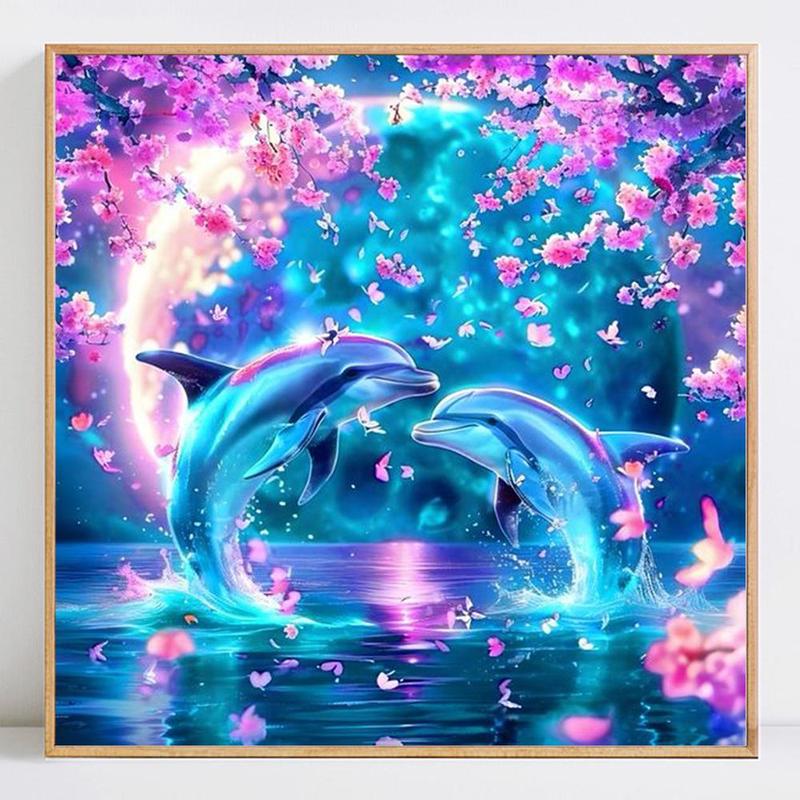 Dolphin Pattern DIY Diamond Arts Colorful Painting Kit without Frame, DIY Decorative Art Picture for Beginner, Wall Art Decor for Home Living Room Bedroom