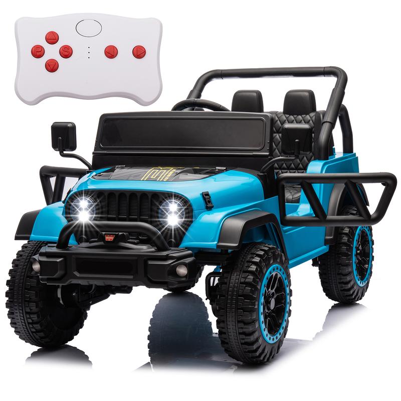 POSTACK 24V Ride on Toy for Big Kids, Off-Road Electric Vehicle with Parental Remote Control, Ride On Car Truck w Bluetooth, Music, LED Lights, Battery Powered Electric Cars for Kids, Blue