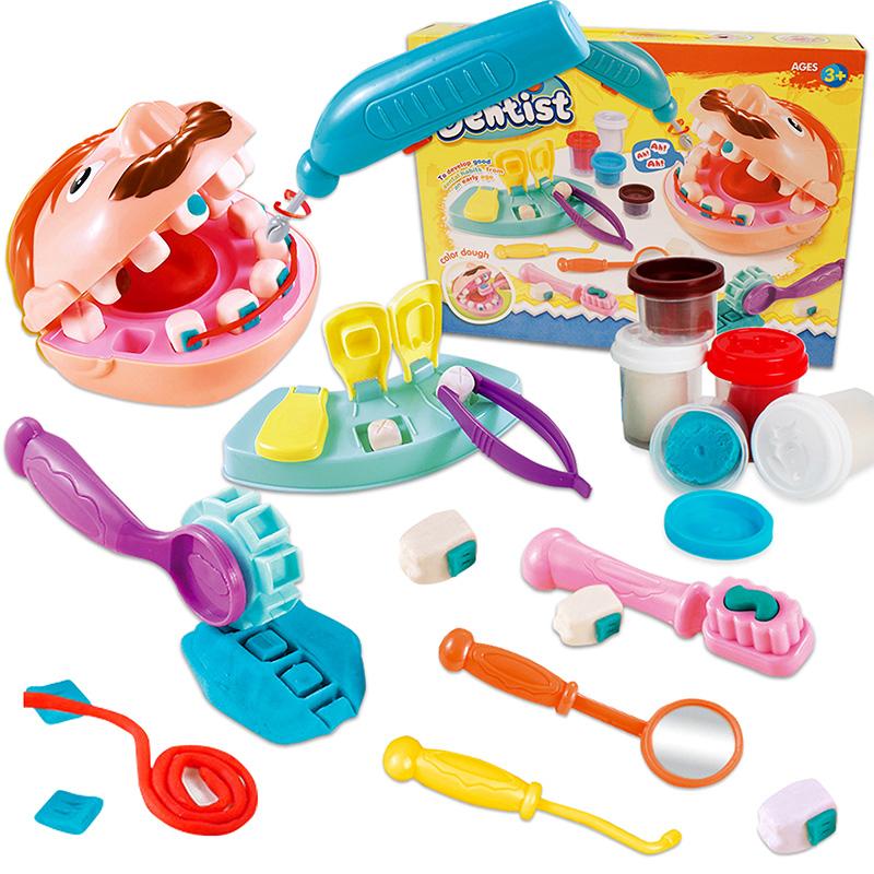 Crelloci Dentist Playdough Set with Dental Tools Kit Drill and Fill, Doctor DIY Playset Toys for Kids Toddlers 3 Years 3-in-1 Color air dry Play Doh Play-Doh