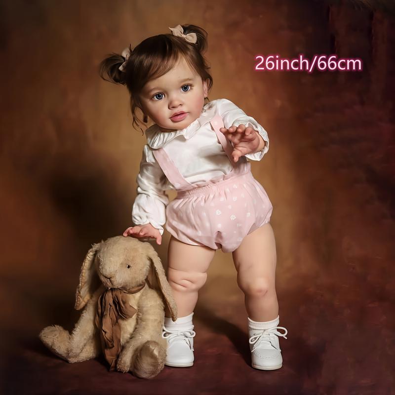 Realistic Cute Toddler Doll Girl 26In 70cm Realistic baby handmade standing doll Soft fabric body Blue eyes Rooted hair Suitable gift for children 3 + Christmas Halloween gift