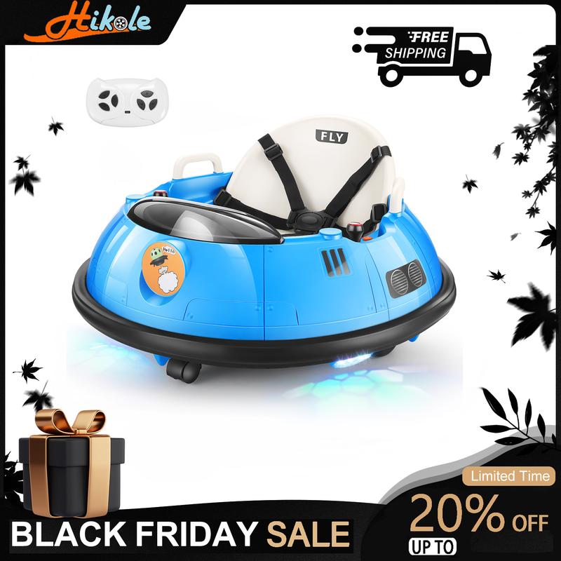 Hikole Ride-Ons Toys Bumper Car with Remote Control for Toddlers - 12V Battery Power, 3 Speeds, 360 Degree Spin, LED Lights, Safety Belt