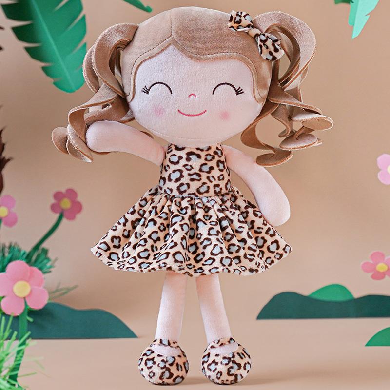 Plush Doll Baby Dolls Soft Doll Baby Girl Gifts Curly Hair Plush Figures Curly Animal Series - White leopard print  Dress Spring Girl 12inches