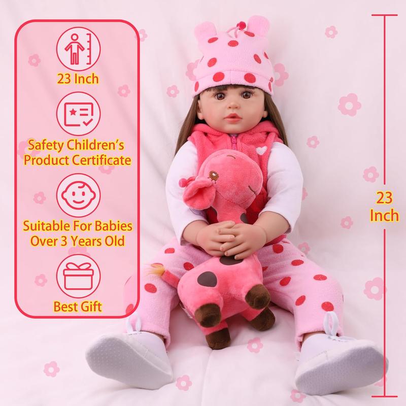 Reborn Baby Dolls 24 Inch Realistic Baby Doll Toddler Girl With Long Hair Weighted Lifelike Baby Vinyl Limbs & Soft Cloth Body Feeding Kit Toys Birth Certificate Accessories Gifts For Kids Age 3+