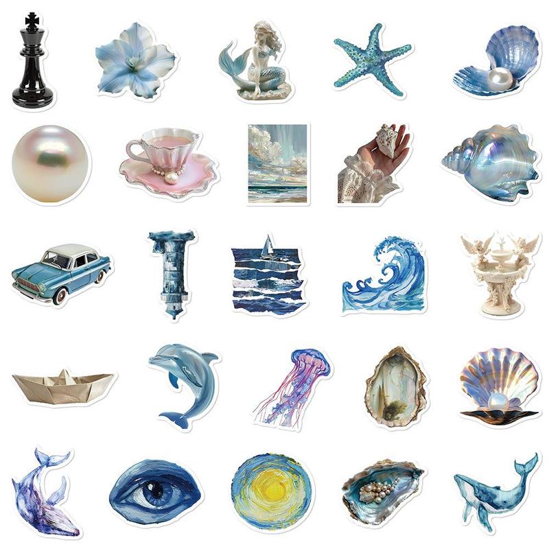 Ocean Series Graffiti Stickers (50pcs set), Self Adhesive DIY Decals with Storage Box, Decorative Sticker for Gift Greeting Card Laptop Phone