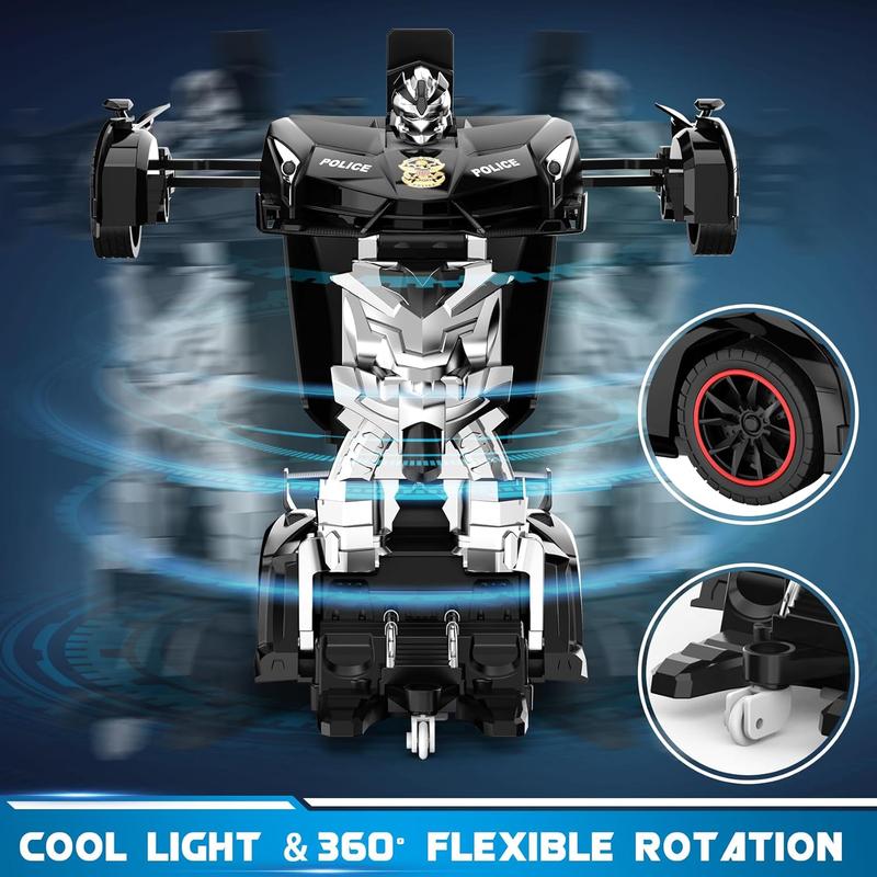 RC Car - Transformer, One Key Transform Flash Robot, 2.4Ghz 1:18 Scale Transformer Car Boys Kids Toys Gift with 360 Degree Rotation Drift Function