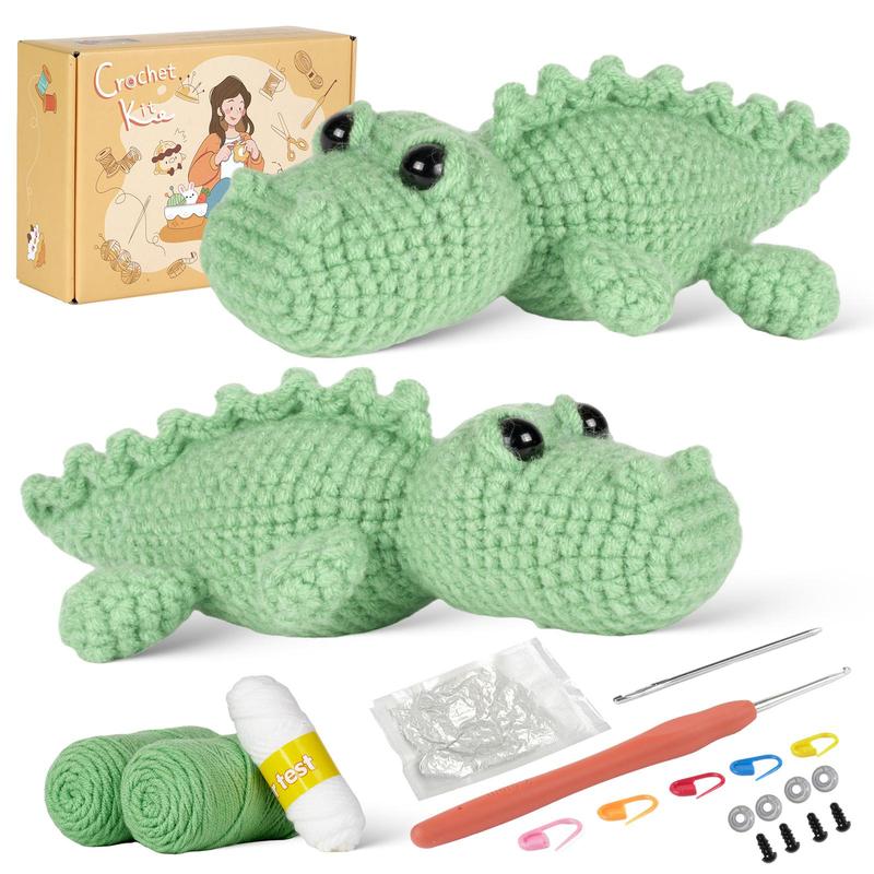 Crochet Starter Kit, 2 Counts set Cute Crocodile Design Crochet Kit, DIY Handmade Lover Starter Kit with Step-by-step English Video Tutorials