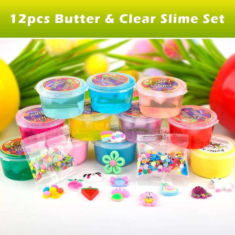 12 Pack Slime kit with 8 Clear Slime & 4 Butter Slime, Peachybaby Slime Jelly Cube Crunchy Crystal Slime for Birthday Party Favor,Super Soft Non-Sticky Sensory Toys for Girls and Boys 6 7 8 9 10 11 12