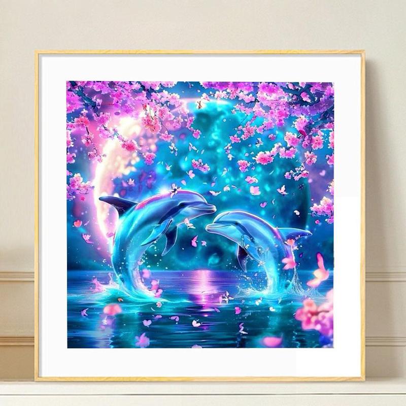 Dolphin Pattern DIY Diamond Arts Colorful Painting Kit without Frame, DIY Decorative Art Picture for Beginner, Wall Art Decor for Home Living Room Bedroom