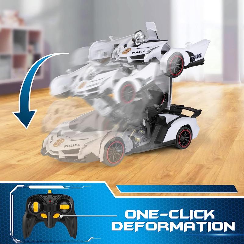 RC Car - Transformer, One Key Transform Flash Robot, 2.4Ghz 1:18 Scale Transformer Car Boys Kids Toys Gift with 360 Degree Rotation Drift Function