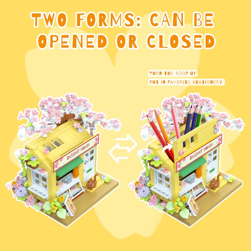 Tenhorses Cherry Blossom Dessert House Building Block Set, Creative DIY Toy for Kids and Adults, for Architecture and Sweets Lovers.(376PCS)