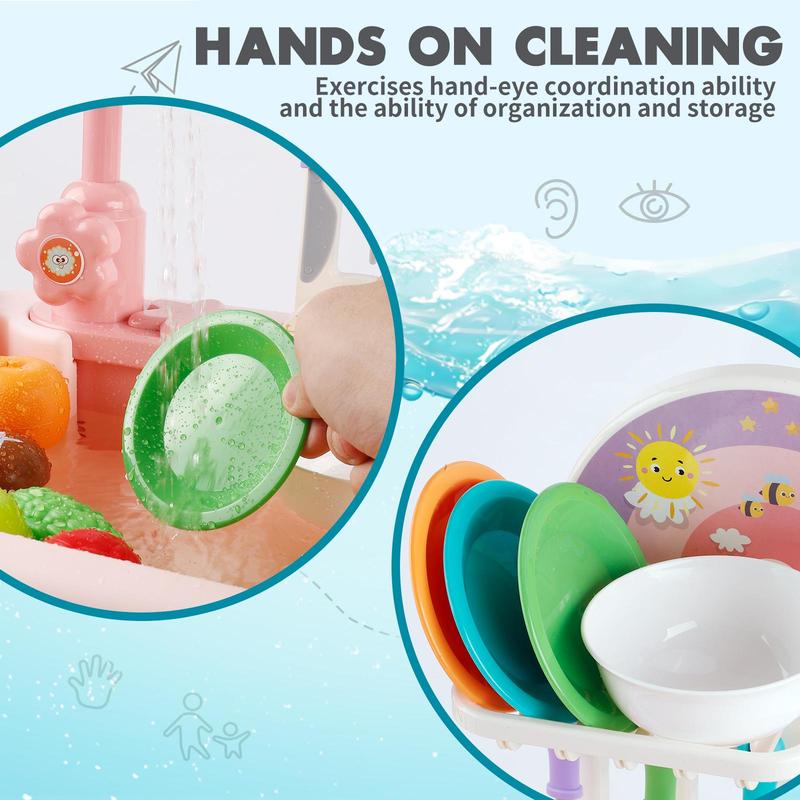 Play Sink with Running Water Toy Set for Kids - Educational Role Play with Realistic Pretend Dishes and Accessories