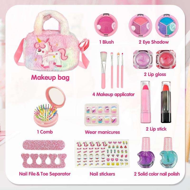 Unicorn Cosmetics Sets Toy Makeup Pretend Play kit  Toddler Kids Bag Girls