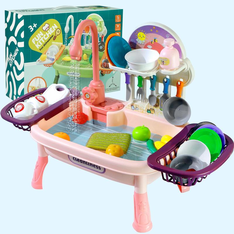 Play Sink with Running Water Toy Set for Kids - Educational Role Play with Realistic Pretend Dishes and Accessories