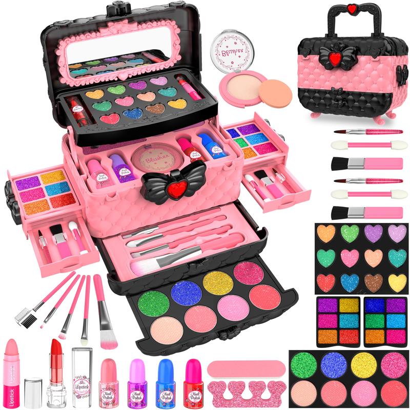 54 Count Kids Makeup Kit for Girls, Princess Real Washable Pretend Play Cosmetic Set Toys with Mirror,Birthday Gifts for 3 4 5 6 7 8 9 10 Years Old Girls Kids (Pink)