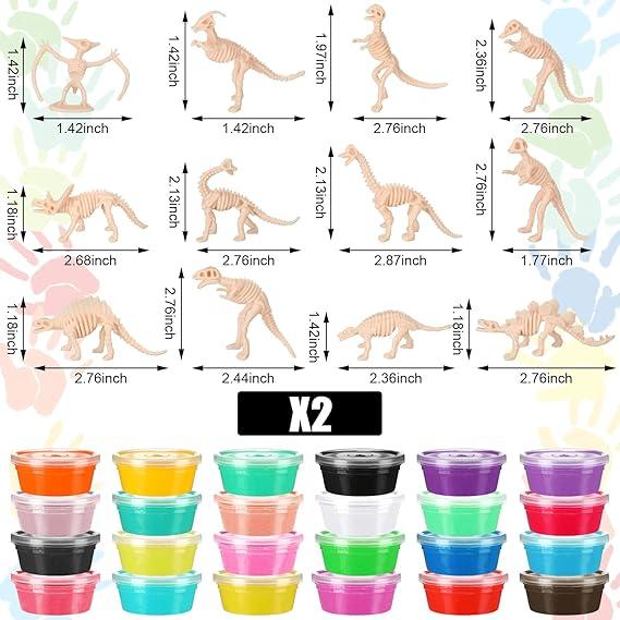 24 Pack Dinosaur DIY Craft 48 Pcs Build Dinosaur Craft Kit Decoration Air Dry Modeling Clay for Holiday Party DIY Gift Indoor Outdoor Decoration