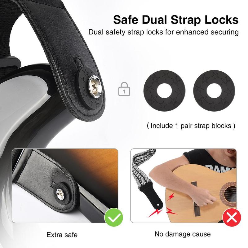 Lekato Bass Guitar Strap, Adjustable Length Padded, with Strap Locks & Picks, for Electric Guitar & Bass, Guitar Accessories