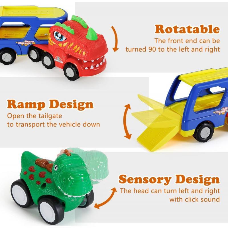 Dinosaur Design Monster Truck Toy, 5 Counts set Pull Back Cars for Toddlers, Birthday Gifts for Boys & Girls, Thanksgiving Christmas Gift Set