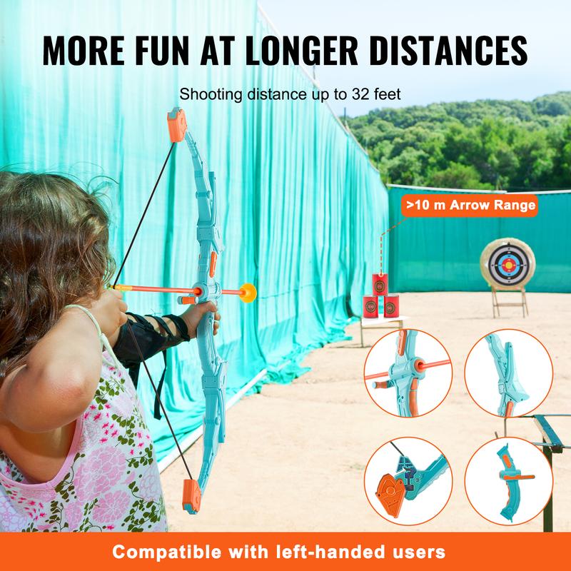 VEVOR Bow and Arrow Set for Kids, LED Light Up Archery Set with 10 Suction Cup Arrows, Standing Target, Quiver, 3 Target Cans, Outdoor Toy for Boys & Girls 6 7 8 9 10+ Years Old, Birthday Gift for Kid